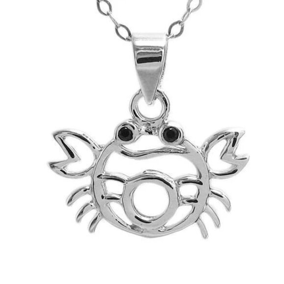 ADORABLE STERLING SILVER CRAB PENDANT WITH BLACK CZ EYES - Picture 2 of 3